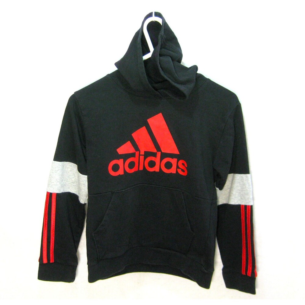 ADIDAS Boy's (Medium 10/12) Black Athletic Graphic Logo Hoodie Hooded Sweatshirt